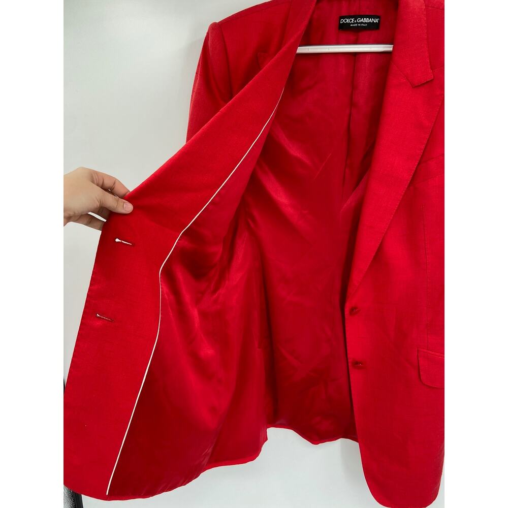 Dolce & Gabbana Silk Blend Single Breasted Blazer Women Size 46/10‎ Red NEW - Picture 5 of 15